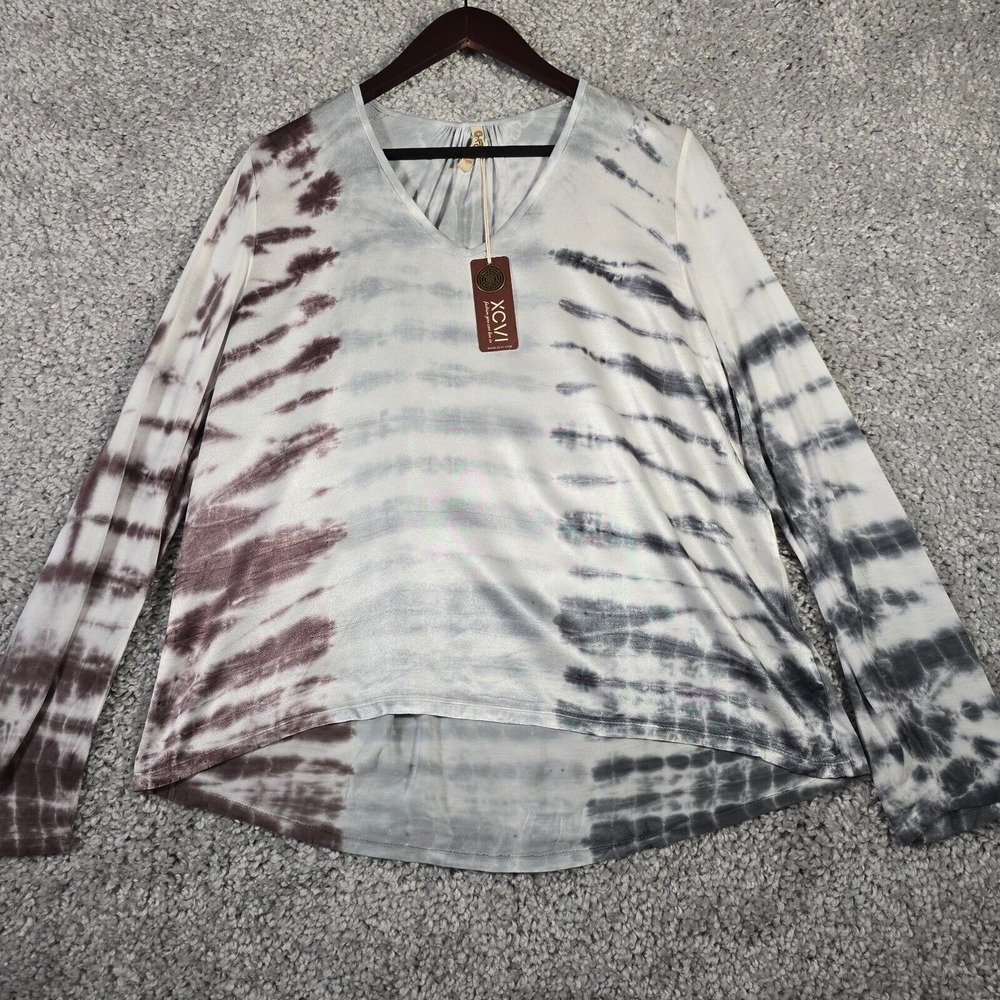 XCVI Womens Tie Dye V Neck Long Sleeve Top Size Large Casual Boho Relaxed